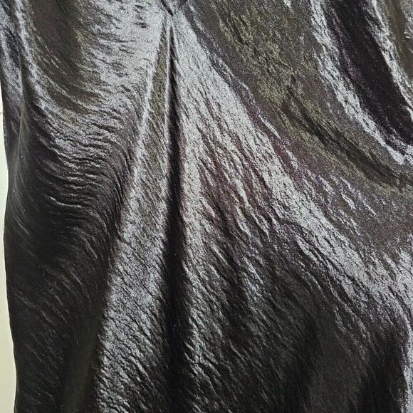 EUC EXPRESS BLACK SATIN FEEL DEEP V NECK SPAGHETTI STRAP MIDI DRESS SIZE 14 - Picture 9 of 14